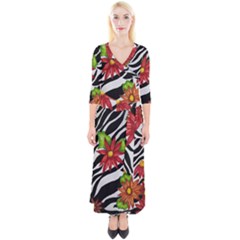 Floral Zebra Print Quarter Sleeve Wrap Maxi Dress