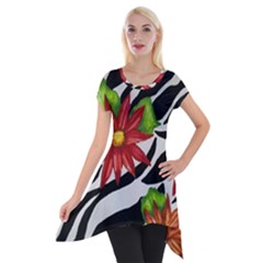 Floral Zebra Print Short Sleeve Side Drop Tunic by dawnsiegler