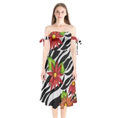 Floral Zebra Print Shoulder Tie Bardot Midi Dress by dawnsiegler