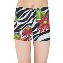 Floral Zebra Print Kids Sports Shorts by dawnsiegler