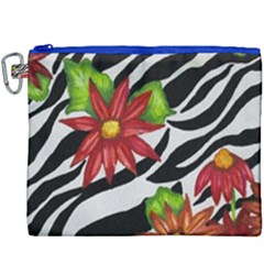 Floral Zebra Print Canvas Cosmetic Bag (xxxl) by dawnsiegler