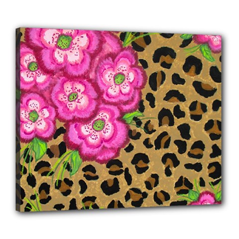 Floral Leopard Print Canvas 24  X 20  by dawnsiegler