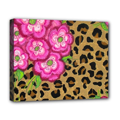 Floral Leopard Print Deluxe Canvas 20  X 16   by dawnsiegler