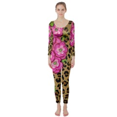 Floral Leopard Print Long Sleeve Catsuit by dawnsiegler