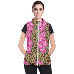 Floral Leopard Print Women s Puffer Vest by dawnsiegler