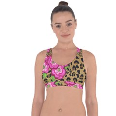 Floral Leopard Print Cross String Back Sports Bra