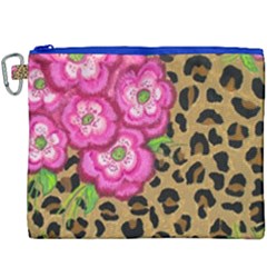 Floral Leopard Print Canvas Cosmetic Bag (xxxl) by dawnsiegler