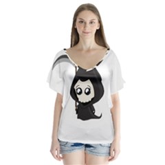 Cute Grim Reaper V-neck Flutter Sleeve Top by Valentinaart