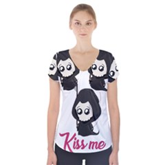 Cute Grim Reaper Short Sleeve Front Detail Top