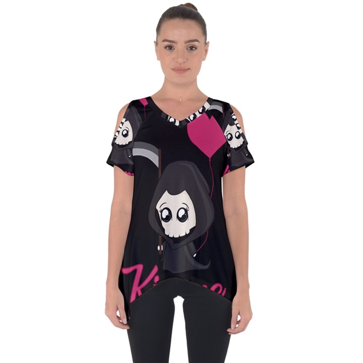 Cute Grim Reaper Cut Out Side Drop Tee