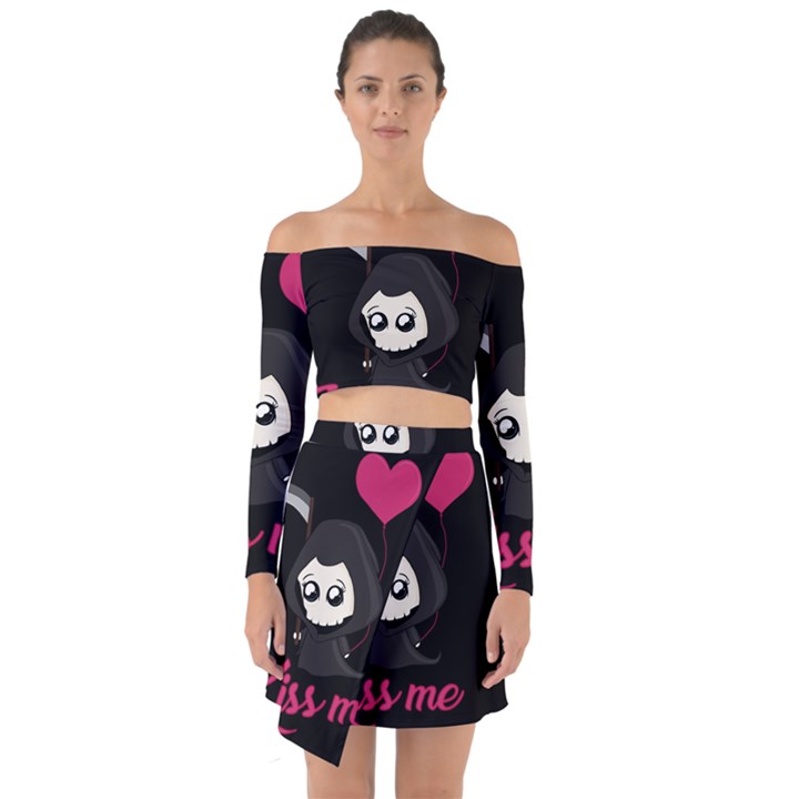 Cute Grim Reaper Off Shoulder Top with Skirt Set