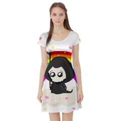 Cute Grim Reaper Short Sleeve Skater Dress by Valentinaart