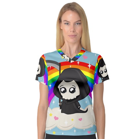 Cute Grim Reaper V-neck Sport Mesh Tee by Valentinaart