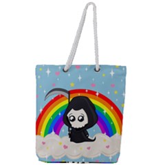 Cute Grim Reaper Full Print Rope Handle Tote (large) by Valentinaart