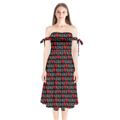 Xoxo Valentines Day Pattern Shoulder Tie Bardot Midi Dress by Valentinaart