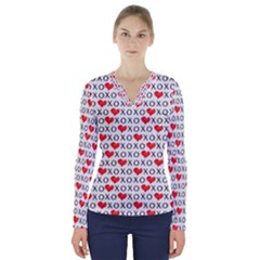 Xoxo Valentines Day Pattern V-neck Long Sleeve Top by Valentinaart