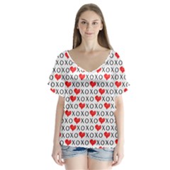 Xoxo Valentines Day Pattern V-neck Flutter Sleeve Top by Valentinaart