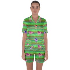 Rainbow Ponies Satin Short Sleeve Pyjamas Set by CosmicEsoteric