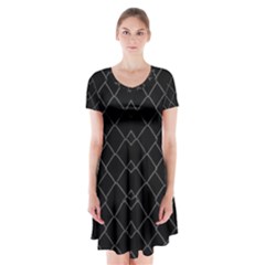 Black And White Grid Pattern Short Sleeve V-neck Flare Dress by dflcprints