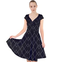 Black And White Grid Pattern Cap Sleeve Front Wrap Midi Dress by dflcprints