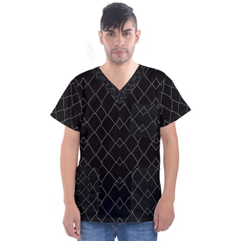 Black And White Grid Pattern Men s V-neck Scrub Top by dflcprints