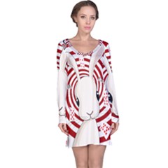 White Rabbit In Wonderland Long Sleeve Nightdress by Valentinaart