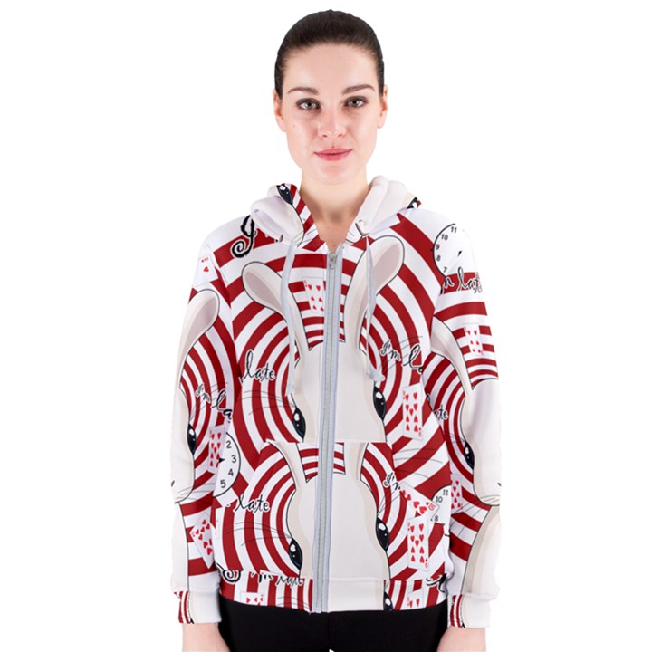 White rabbit in Wonderland Women s Zipper Hoodie