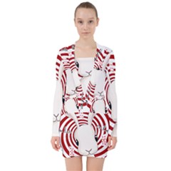 White Rabbit In Wonderland V-neck Bodycon Long Sleeve Dress by Valentinaart