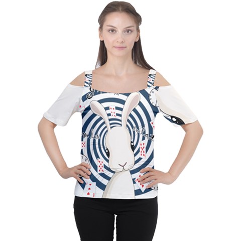 White Rabbit In Wonderland Cutout Shoulder Tee by Valentinaart