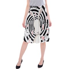 White Rabbit In Wonderland Midi Beach Skirt by Valentinaart