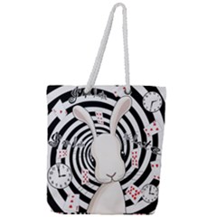 White Rabbit In Wonderland Full Print Rope Handle Tote (large) by Valentinaart