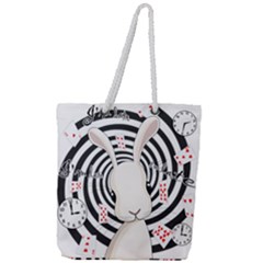 White Rabbit In Wonderland Full Print Rope Handle Tote (large) by Valentinaart