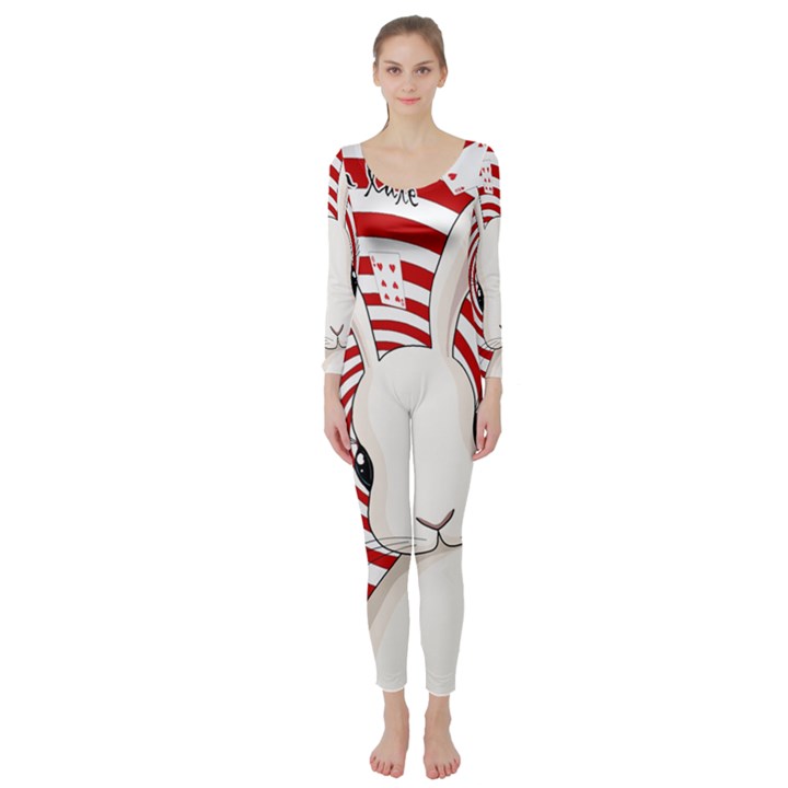 White rabbit in Wonderland Long Sleeve Catsuit