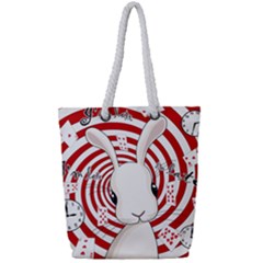 White Rabbit In Wonderland Full Print Rope Handle Tote (small) by Valentinaart