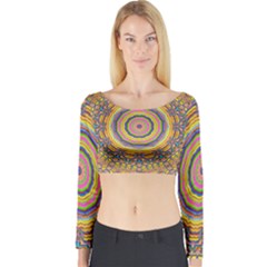 Wood Festive Rainbow Mandala Long Sleeve Crop Top by pepitasart