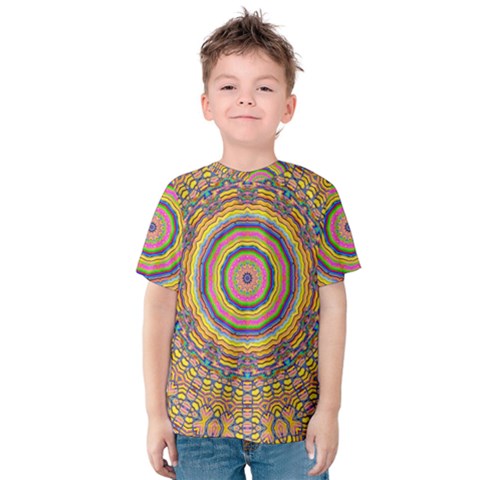 Wood Festive Rainbow Mandala Kids  Cotton Tee by pepitasart