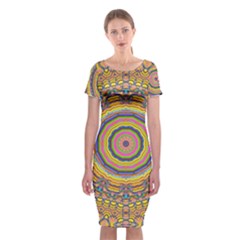 Wood Festive Rainbow Mandala Classic Short Sleeve Midi Dress by pepitasart