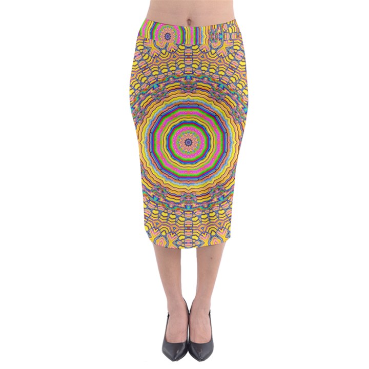 Wood Festive Rainbow Mandala Midi Pencil Skirt