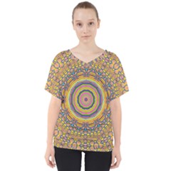 Wood Festive Rainbow Mandala V-neck Dolman Drape Top by pepitasart