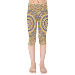 Wood Festive Rainbow Mandala Kids  Capri Leggings  by pepitasart