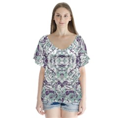 Modern Collage Pattern Mosaic V-neck Flutter Sleeve Top by dflcprints