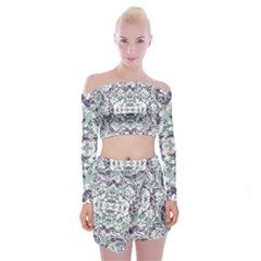 Modern Collage Pattern Mosaic Off Shoulder Top With Mini Skirt Set by dflcprints