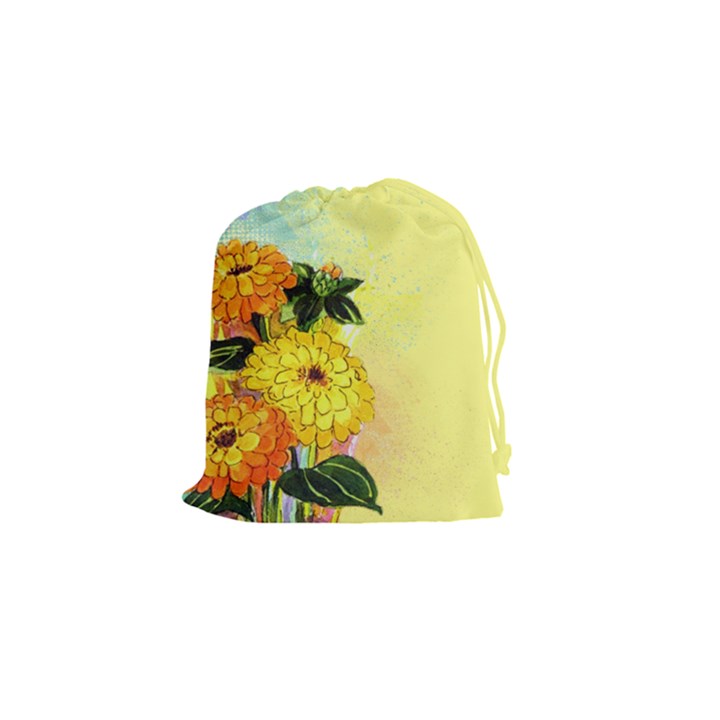 Background Flowers Yellow Bright Drawstring Pouches (Small) 