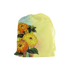 Background Flowers Yellow Bright Drawstring Pouches (large)  by Nexatart