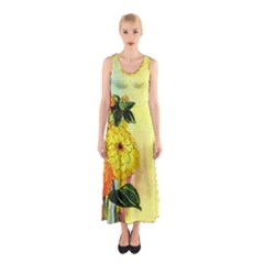 Background Flowers Yellow Bright Sleeveless Maxi Dress by Nexatart