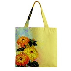 Background Flowers Yellow Bright Zipper Grocery Tote Bag by Nexatart