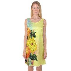 Background Flowers Yellow Bright Sleeveless Satin Nightdress by Nexatart