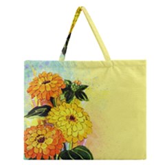 Background Flowers Yellow Bright Zipper Large Tote Bag by Nexatart