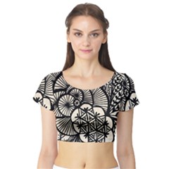 Background Abstract Beige Black Short Sleeve Crop Top by Nexatart