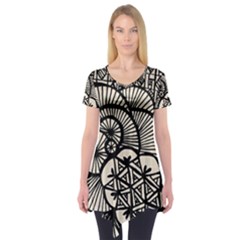 Background Abstract Beige Black Short Sleeve Tunic  by Nexatart